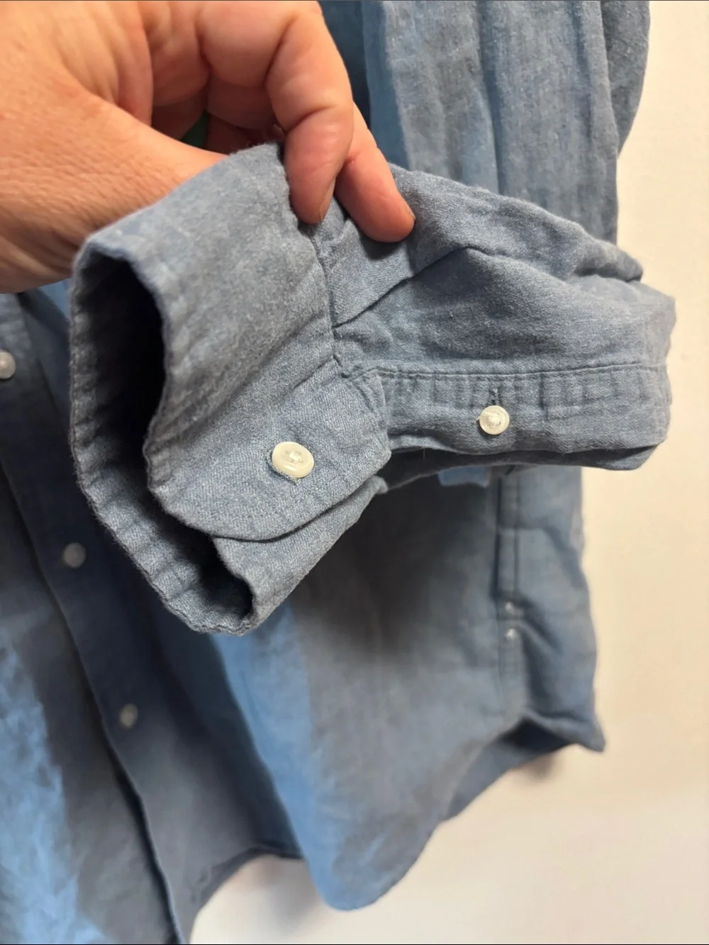 J. Crew Faded Blue Button-Down sz L slim fit cotton linen blend Shirt EUC